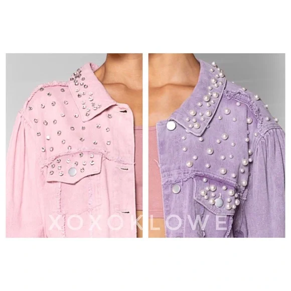 1 S POL Princess Pearl & Diamond Embellished Lavender Denim Jacket - Picture 14 of 16
